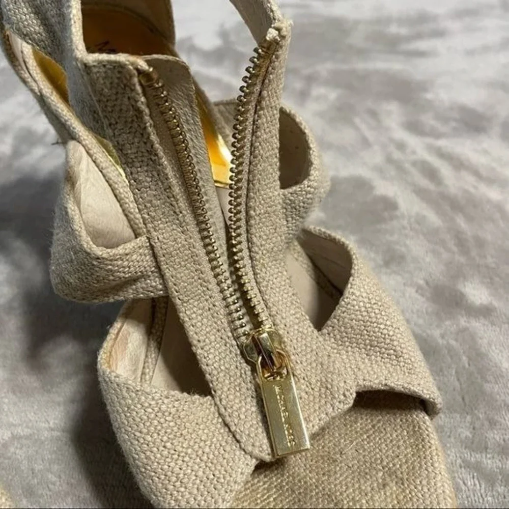 Michael Kors Espadrille Platform Wedge Sandals 8.5 Beige Women Canvas Jute Zip